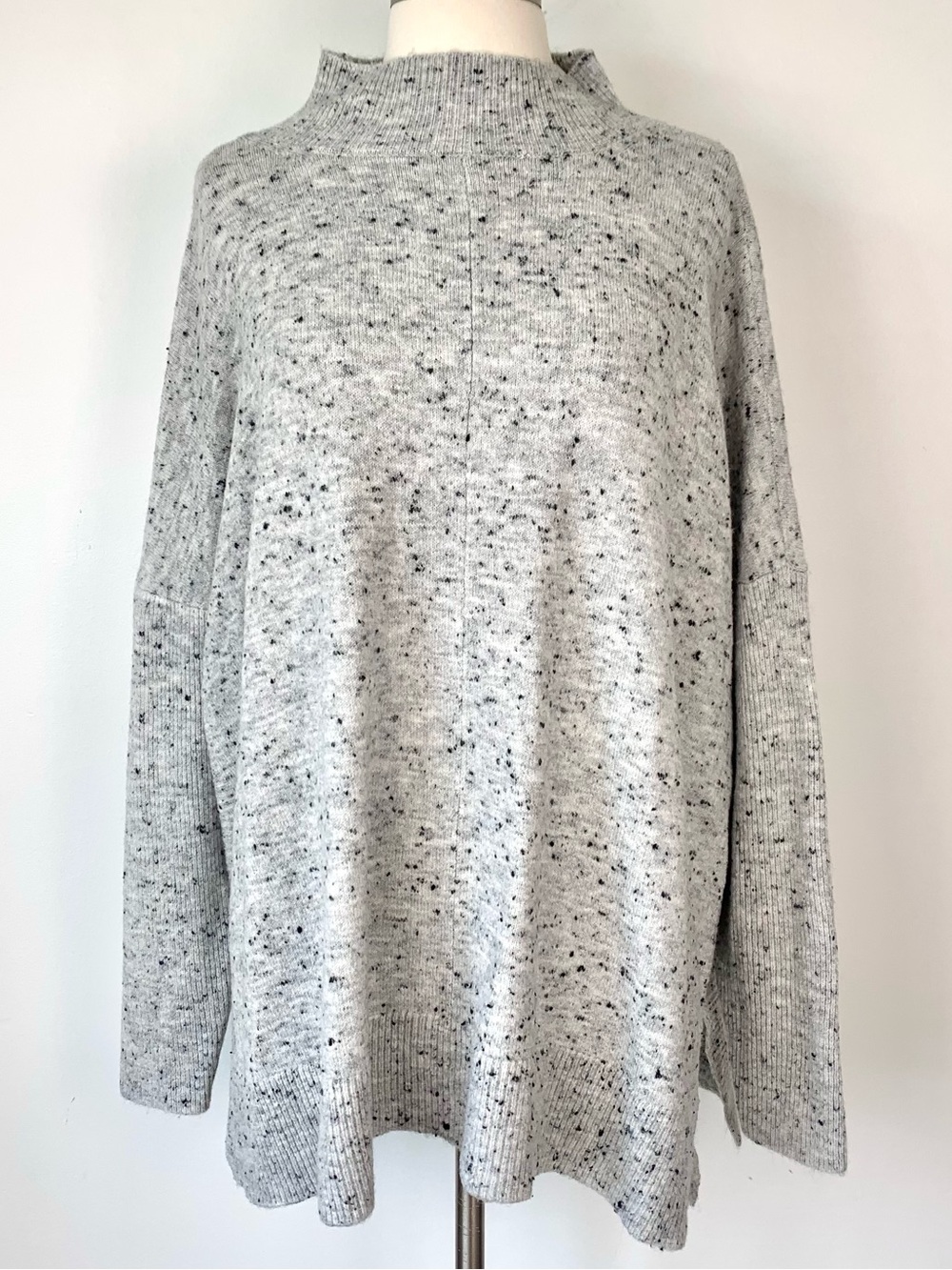 Mud Pie Oversized Grey Mock Neck Knit Sweater One Size Fits All NWOT